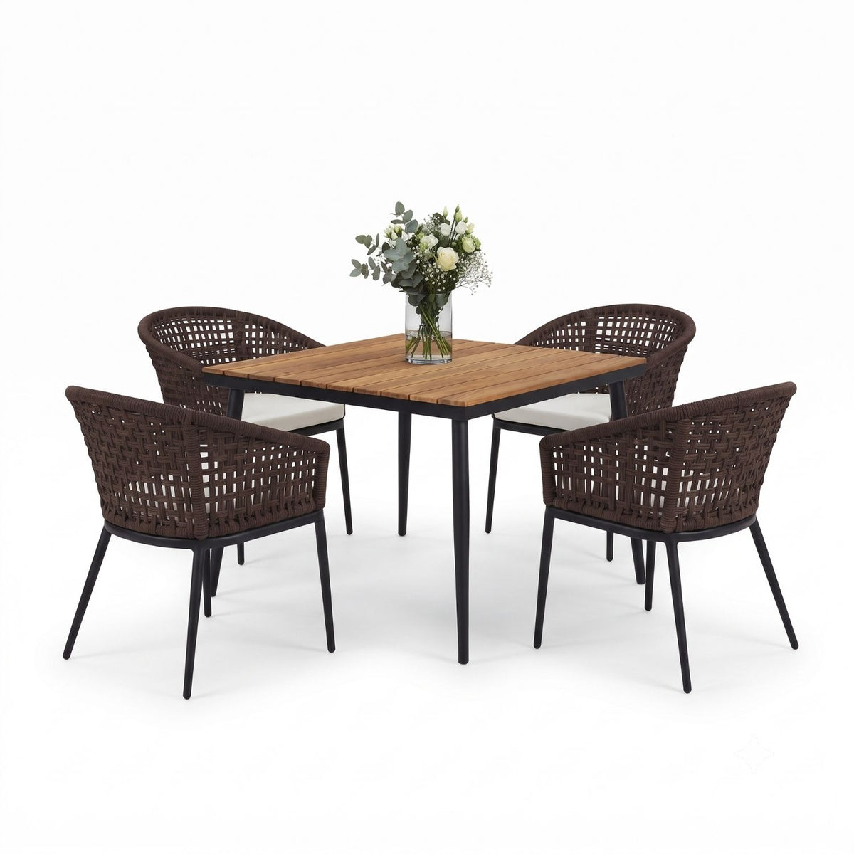 5-Piece Outdoor Patio Dining Set With Wooden Tabletop