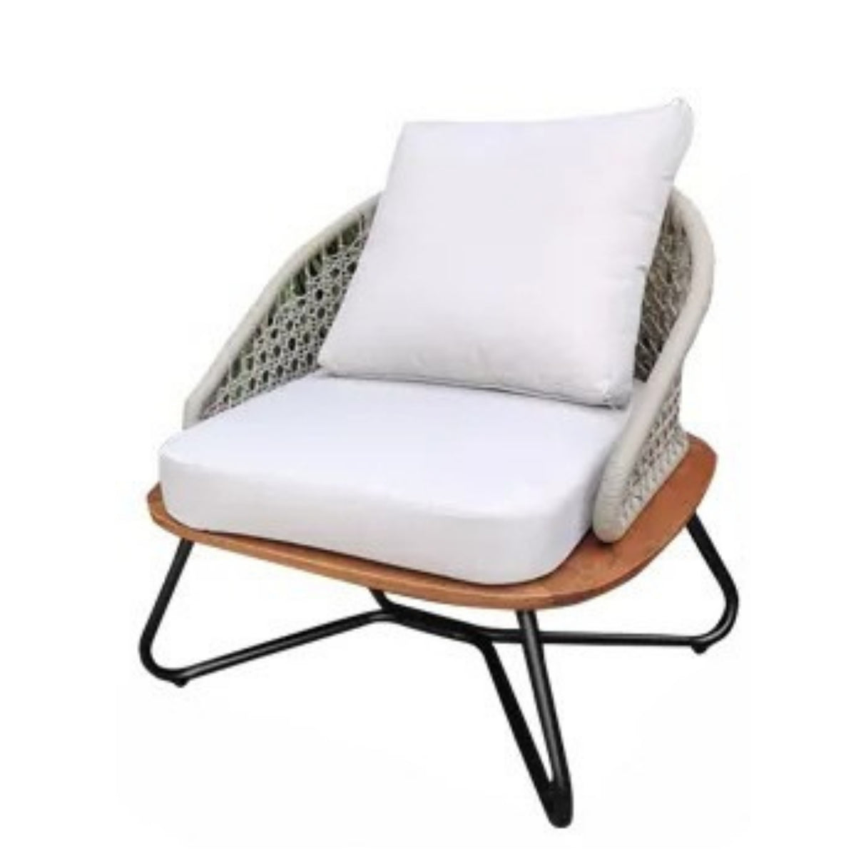 Outdoor Rope 3-Piece Patio Set With Wooden Top Table