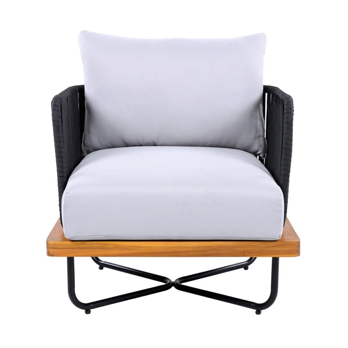 Outdoor Rope Sofa with Wooden Base (Black & White)