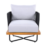 Outdoor Rope Sofa with Wooden Base (Black & White)