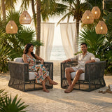 2-Piece Outdoor Rope Sofa Chairs (Grey & Off-White)