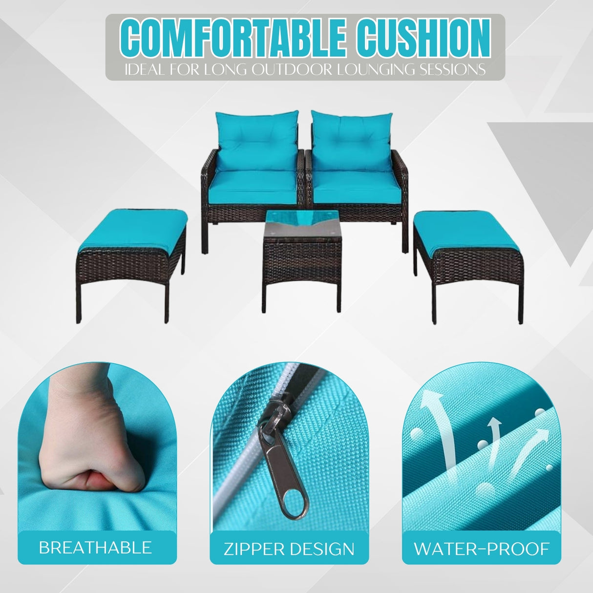 Outdoor Wicker 5-Piece Patio Sofa Set