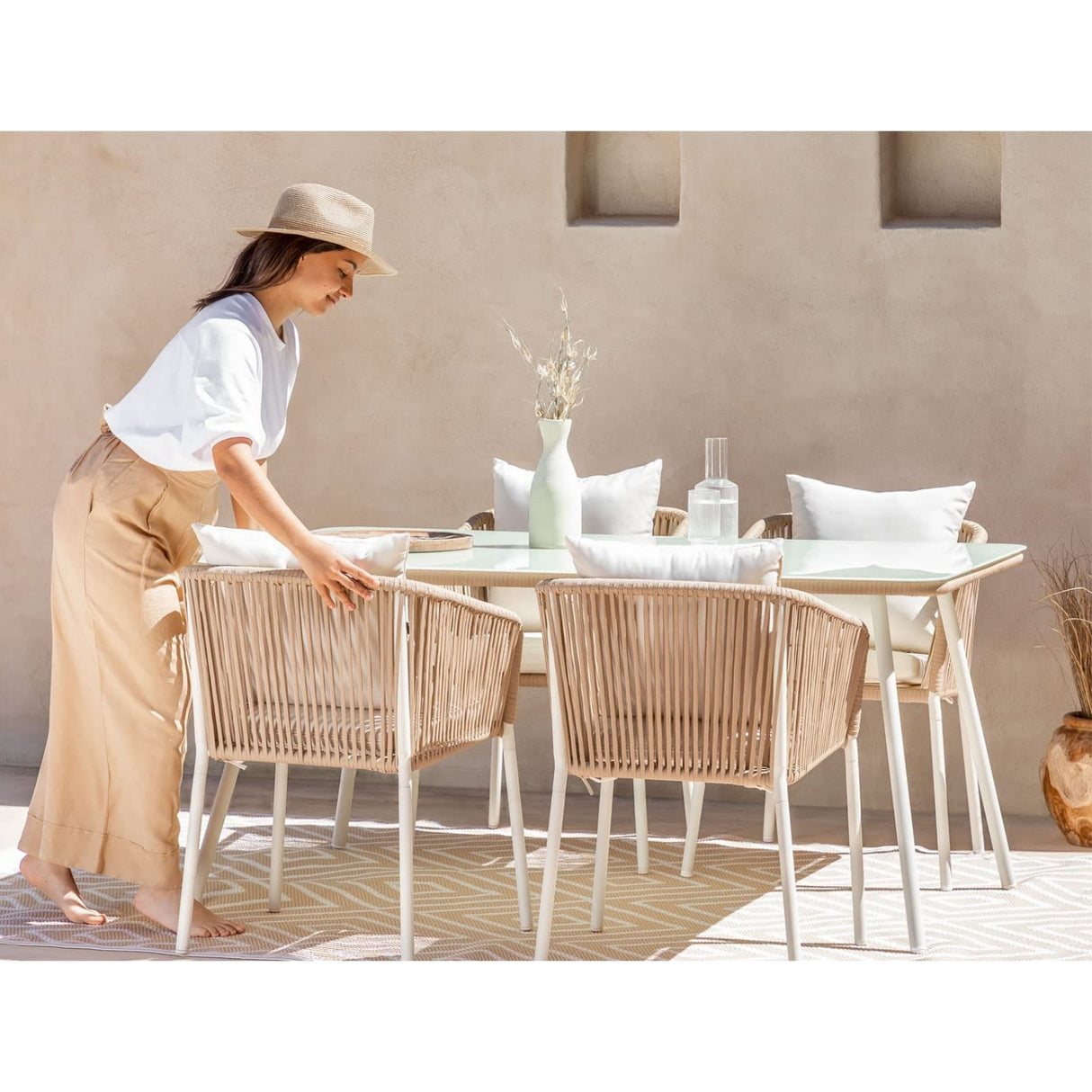 5-Piece Outdoor Patio Dining Set With Rattan Chairs & Glass-Top Table