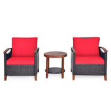 3-Piece Outdoor Wicker Patio Conversation Set (Dark Brown & Red)