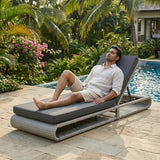 Outdoor Rattan Wicker Single Lounger Chair (Silver Grey & Dark Grey)