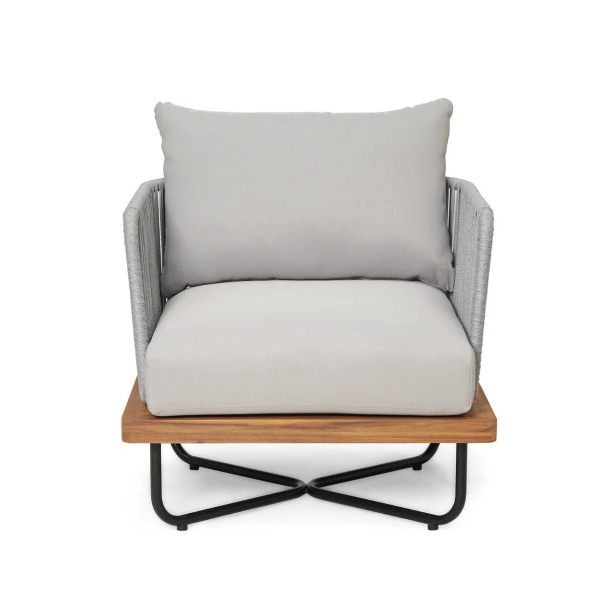 Outdoor Rope Sofa with Wooden Base (Grey)