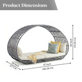 Outdoor Rattan Wicker Daybed with Oval-Shaped Canopy Frame (Silver Grey & Off-White)