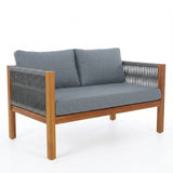 Outdoor Rope Sofa Set with Teak Wood Frame (Grey)