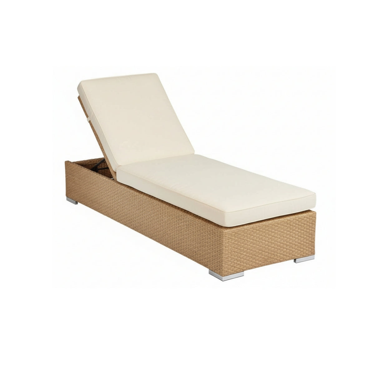 Outdoor All-Weather Rattan Wicker Lounger (Beige & Off-White)