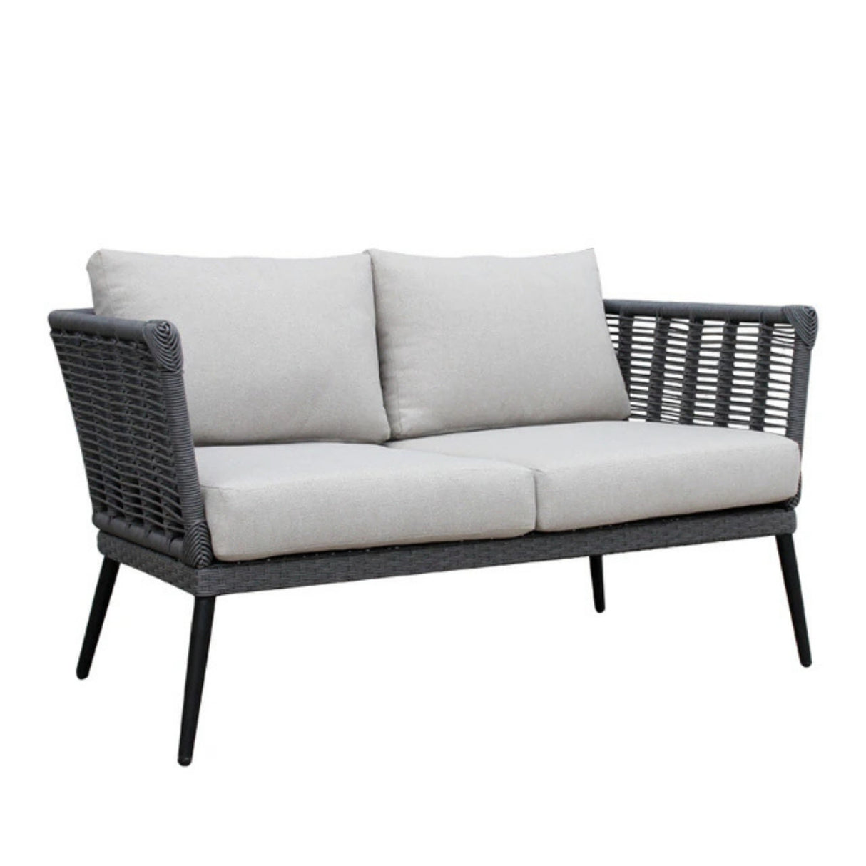 Outdoor Grey Rope 7-Seater Sofa Set With Glass Top Table