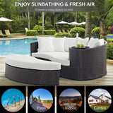 Outdoor Rattan Wicker Daybed (Dark Brown & White)