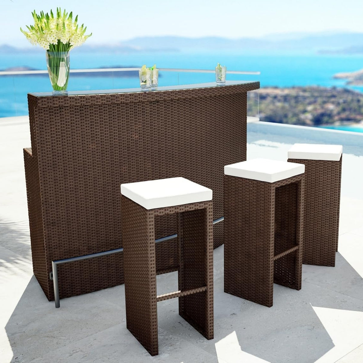 3-Seater Outdoor Rattan Wicker Bar Set