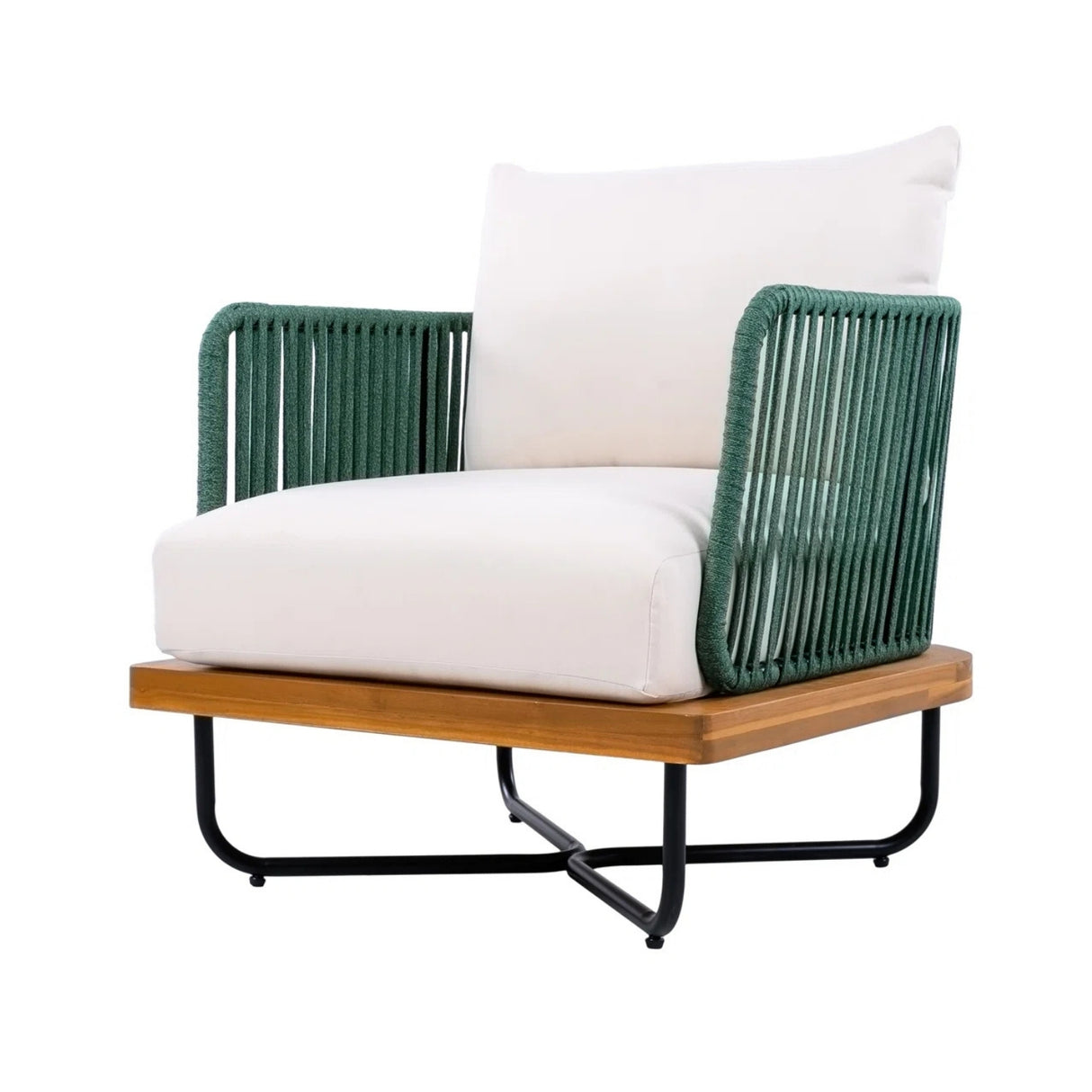 Premium All-Weather Outdoor Rope Sofa Chairs Set (Green & Off-White)