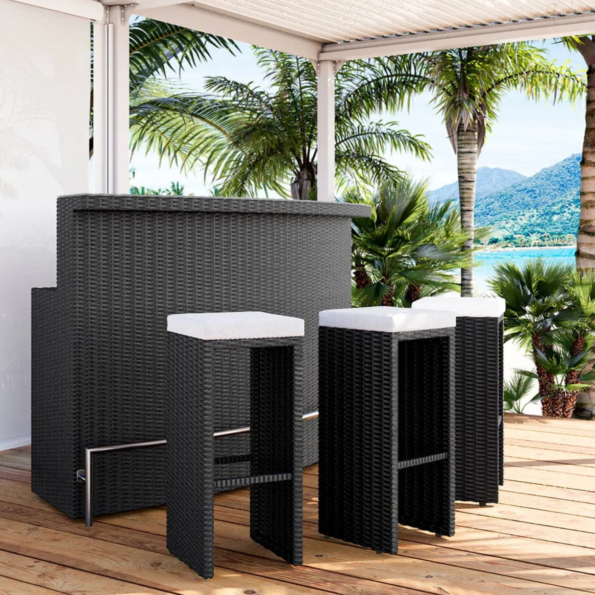 3-Seater Outdoor Rattan Wicker Bar Set