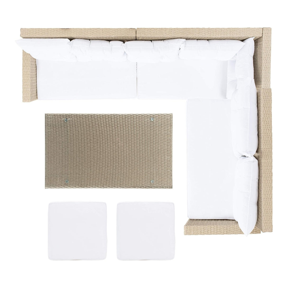 5-Piece Wicker Patio Conversation Set (Beige/White)