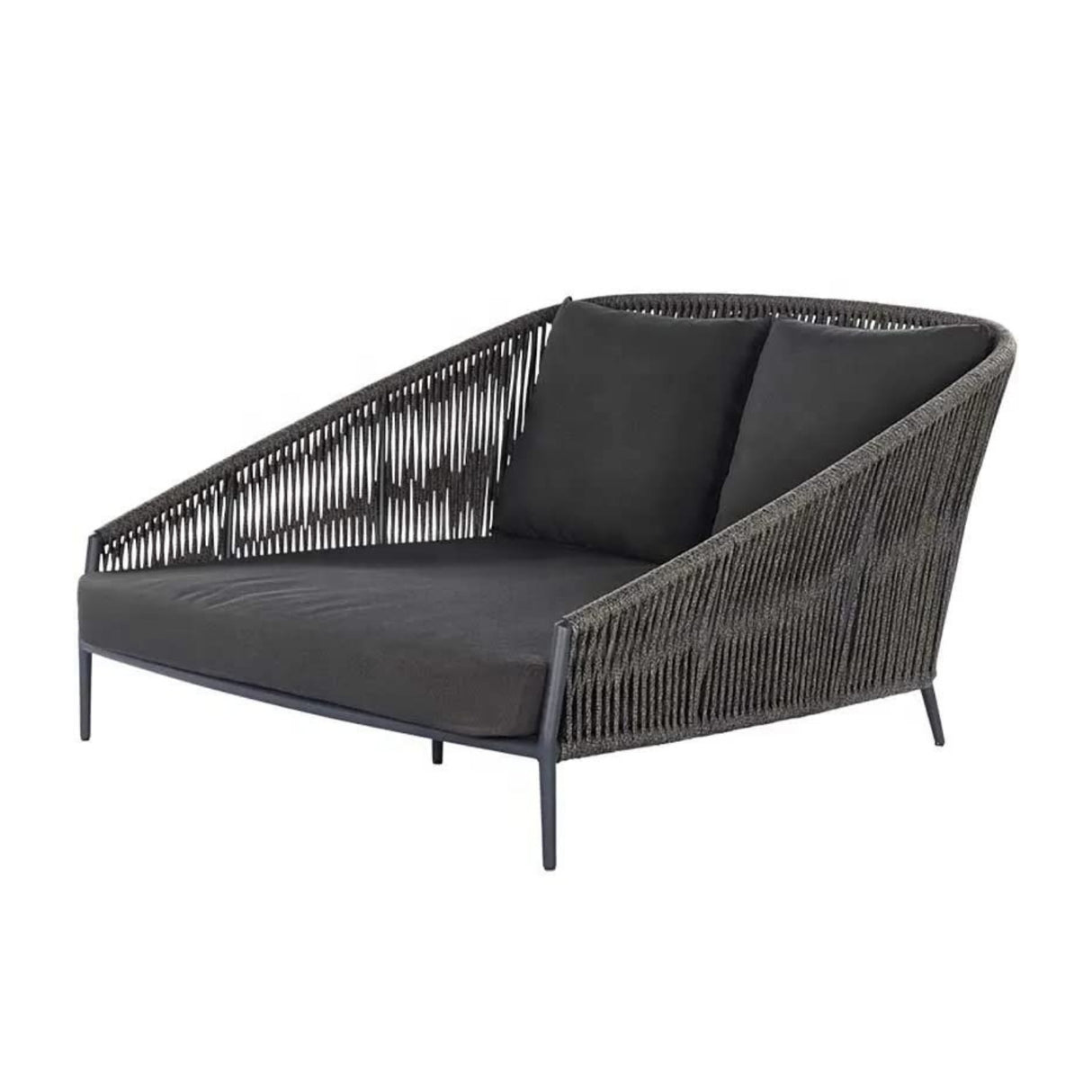 Outdoor Grey Rope Patio Daybed with Comfortable Dark Grey Cushion