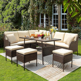 6 Piece Outdoor Patio Furniture Set (Dark Brown & Cream)