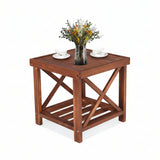 Outdoor Wicker 3-Piece Patio Furniture Set with Solid Wooden Frames (Dark Brown & Sky-Blue)