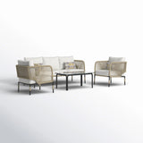Outdoor Rope 5-Seater Sofa Set With Glass Top Table