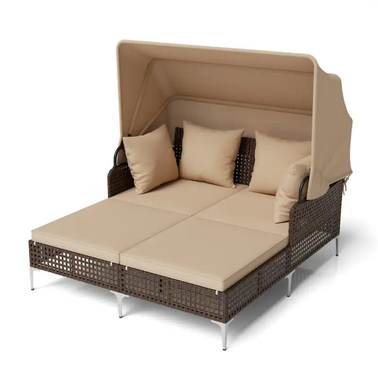 Luxury Outdoor Rattan Wicker Daybed with Canopy & Cushions
