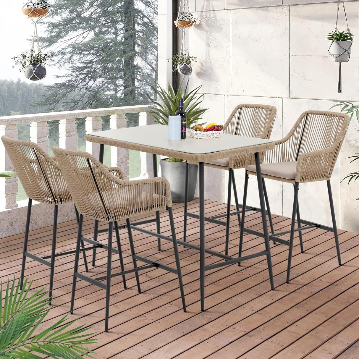 Premium Outdoor Rope 5-Piece Bar Set With a High-Top Table