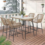 Premium Outdoor Rope 5-Piece Bar Set With a High-Top Table