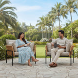 Outdoor Rope 2-Piece Single Seater Sofa (Beige & Cream)