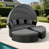 Outdoor Round Canopy Daybed Wicker Patio Furniture Set with Cushions