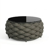 Outdoor Rope 5-Seater Sofa Set with Glass Top Center Table ( Blackish Grey & Grey)