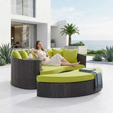 Outdoor Rattan Wicker Daybed (Dark Brown & Green)