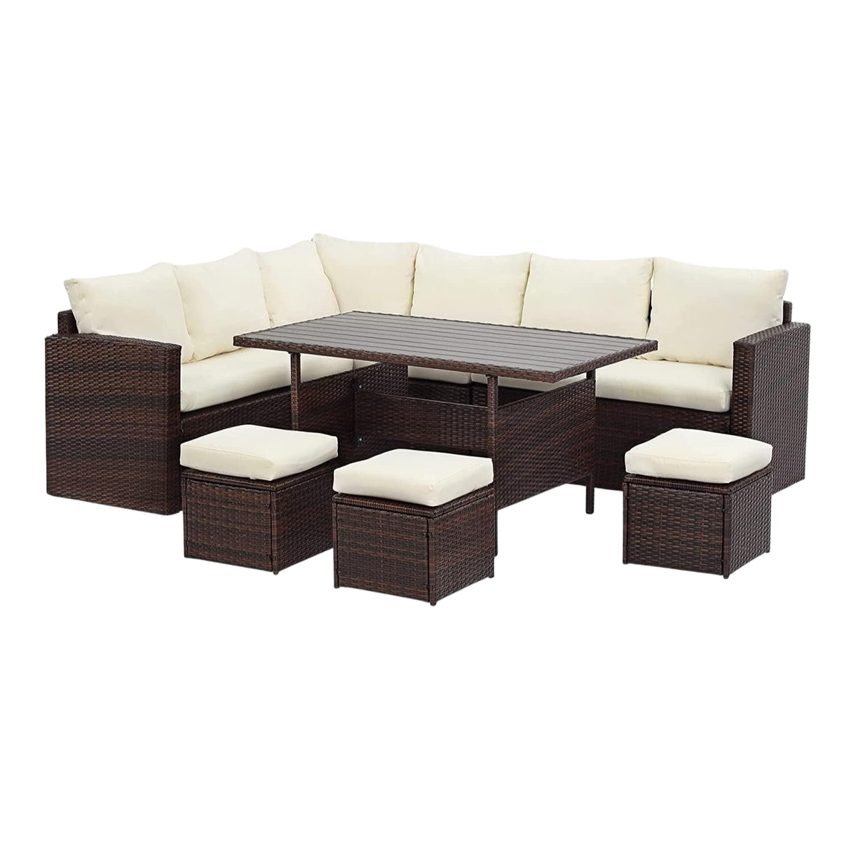 6-Pieces L-Shape Patio Rattan Dining Set