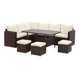 6-Pieces L-Shape Patio Rattan Dining Set