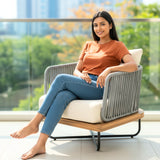 Outdoor Rope Sofa with Wooden Base (Grey & Cream)