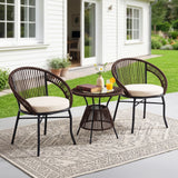 Outdoor Rope 3 Piece Patio Bistro Set (Dark Brown & Cream)