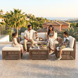 Outdoor Rattan Wicker Patio Conversation Furniture Set (Dark Brown & Cream)