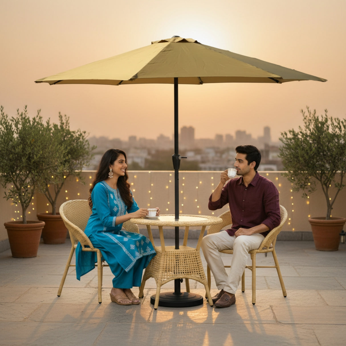 Outdoor Wicker 3-Piece Patio Set with Outdoor Umbrella