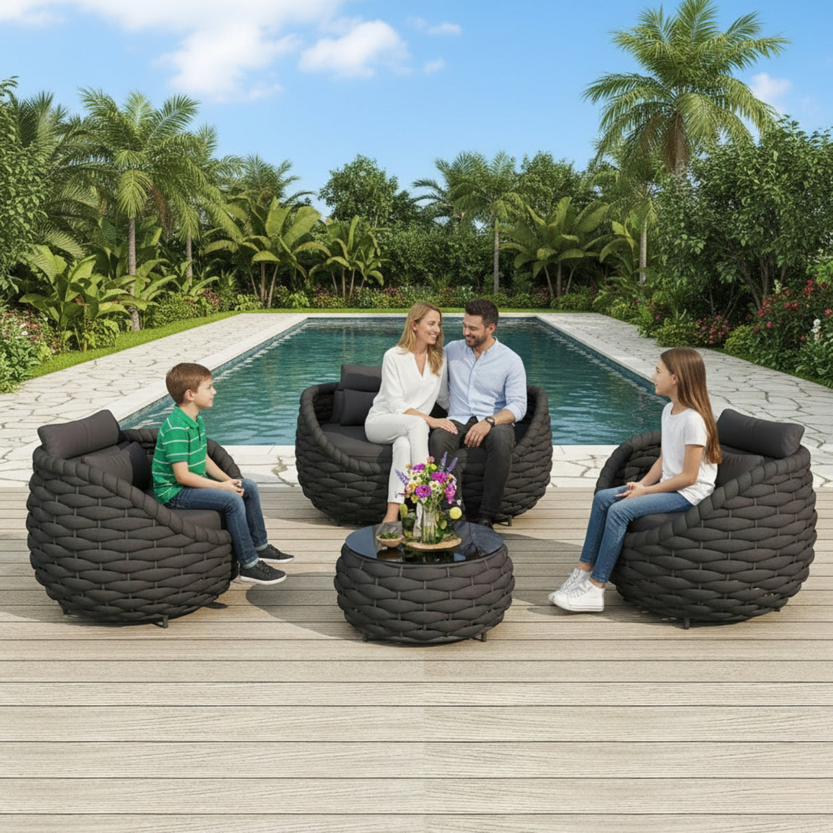 4 Piece Outdoor Rope Sofa Set (Black)