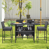 5-Piece Outdoor Rattan Wicker Bar Set with Wicker Top Table