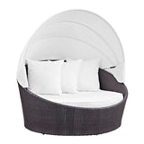 Outdoor Rattan Wicker Patio Daybed with Retractable Canopy