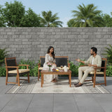 Outdoor Wicker 4-Piece Sofa Set with Solid Sheesham Wood Frames