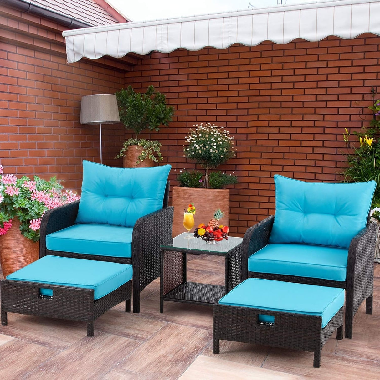 Outdoor 5 Piece Patio Wicker Furniture Set