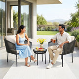 Outdoor Rope Patio Set with Glass Top Table