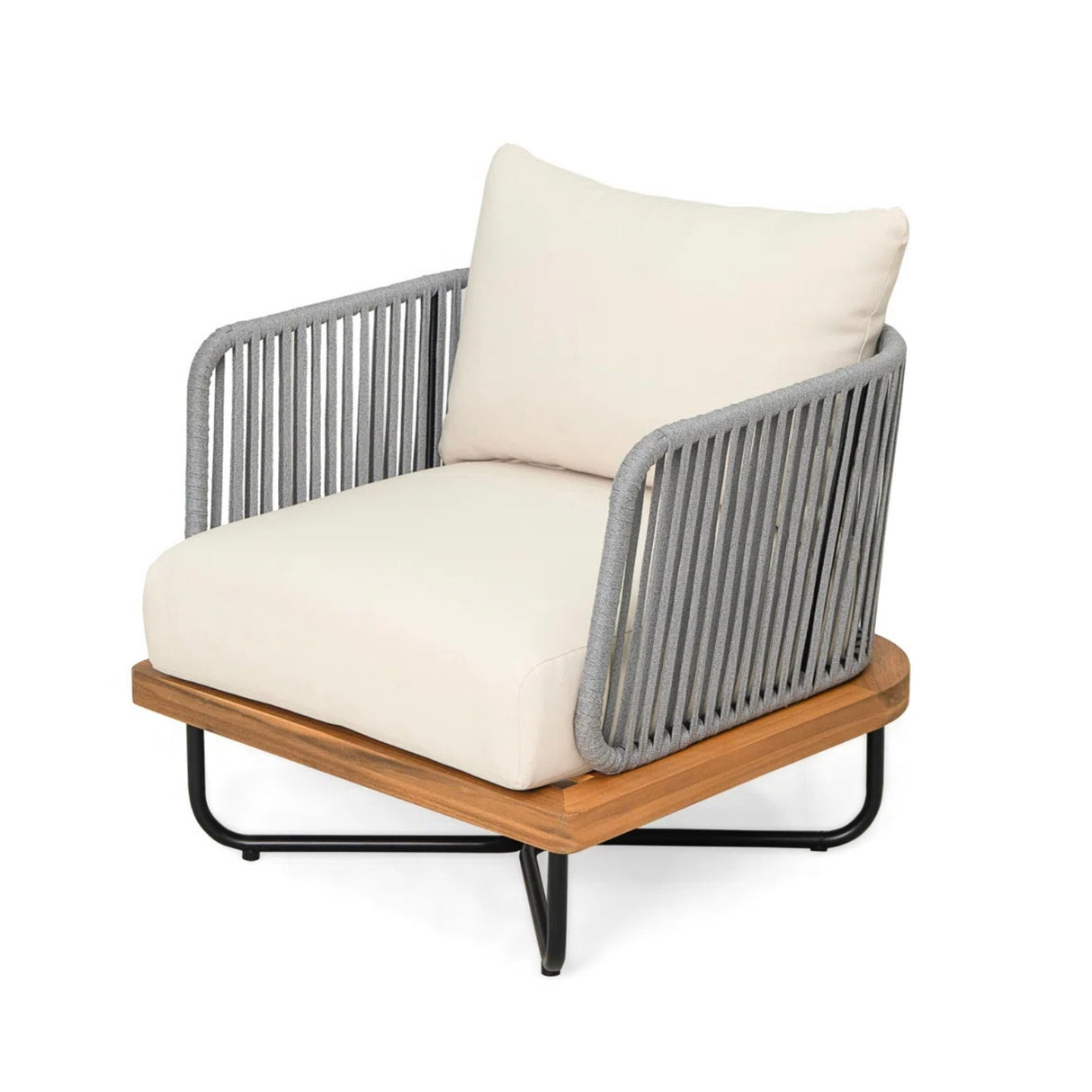 Premium All-Weather Outdoor Rope Sofa Chairs Set (Grey & Cream)