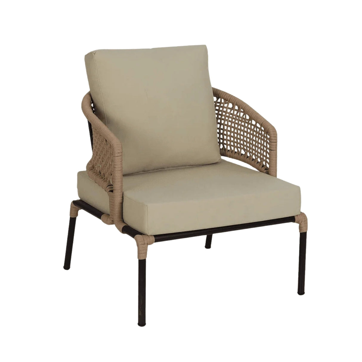 All-Weather Patio Rope Sofa Set with Glass Top Coffee Table
