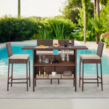 5-Piece Outdoor Rattan Wicker Bar Set with Wicker Top Table