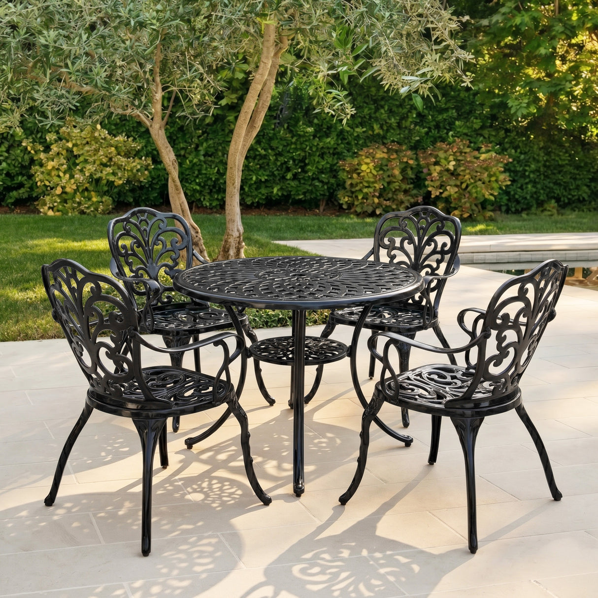 Outdoor Cast Aluminum 5-Piece Patio Conversation Set (Black)