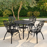 Outdoor Cast Aluminum 5-Piece Patio Conversation Set (Black)
