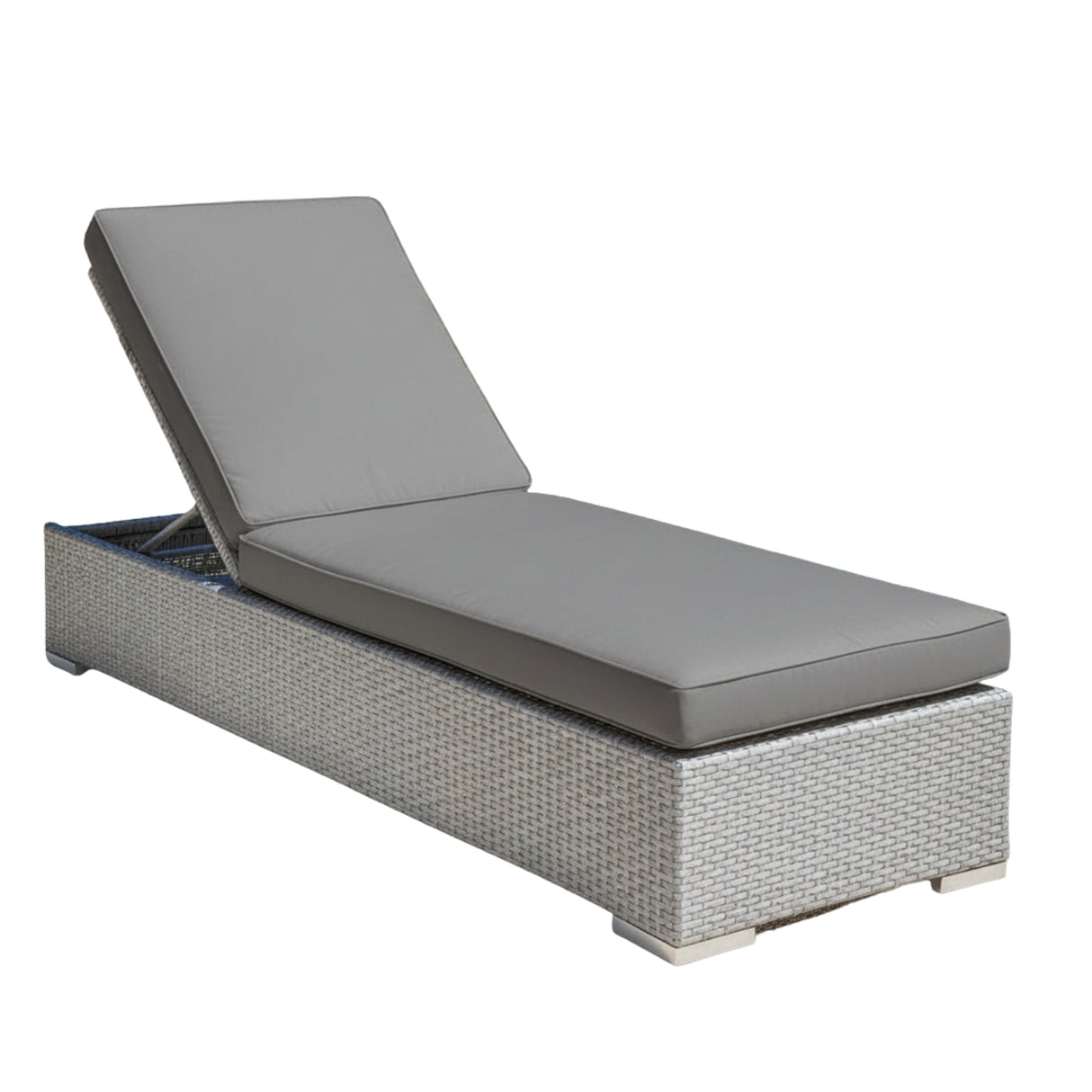 Outdoor All-Weather Rattan Wicker Lounger (Silver Grey & Grey)