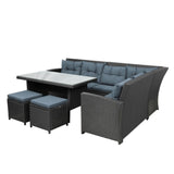 5-Piece Wicker Patio Conversation Set (Dark Brown/ Cyan Blue)