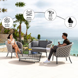 Outdoor Grey Rope 4 Piece Patio Sofa Set with Dark Grey Cushions